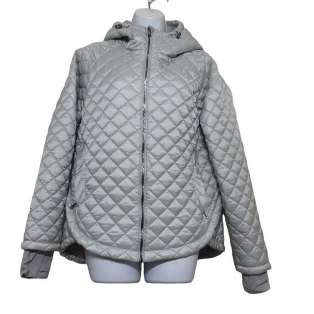 Bcbgmaxazria jacket coat women L quilted silver zipper down outdoor performance
